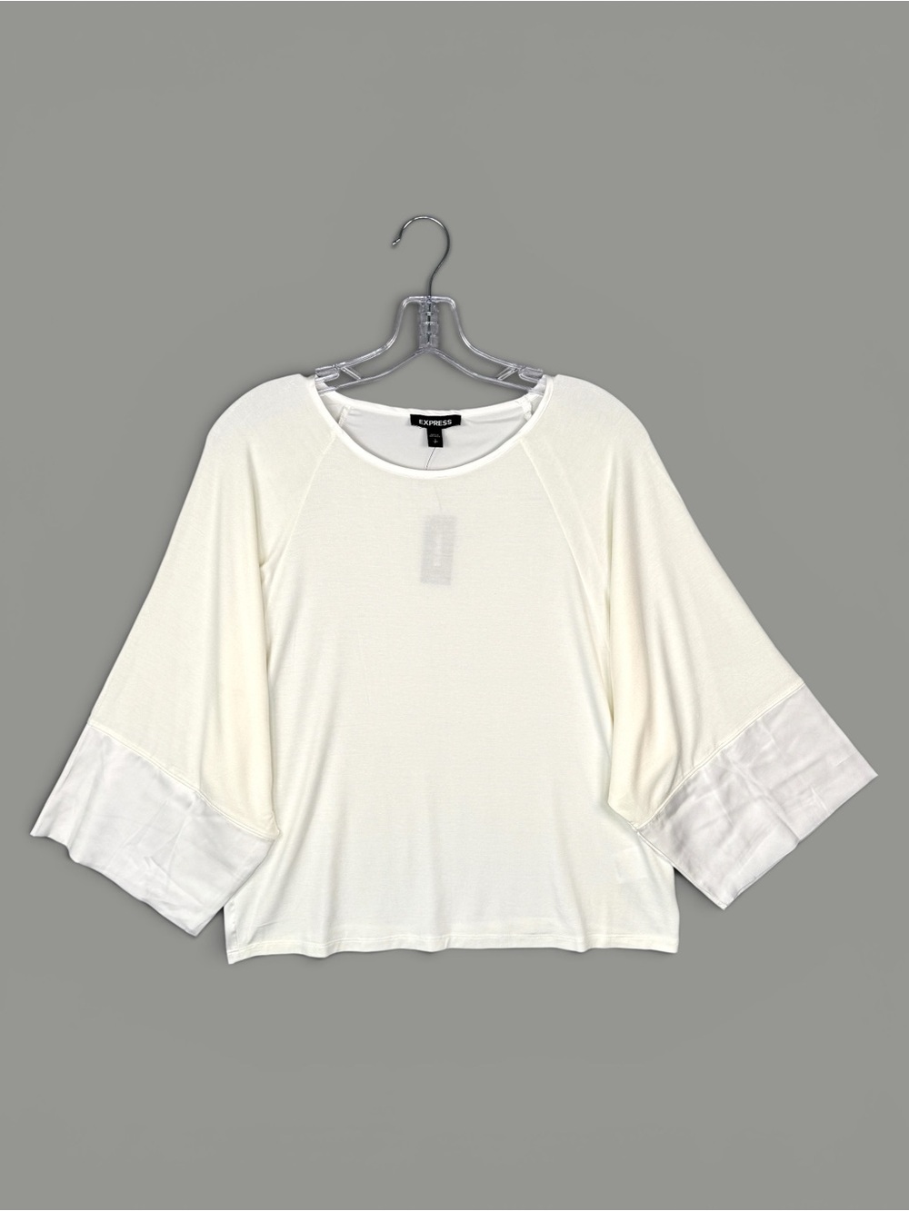 Express Mixed Media Dolman Blouse Off White Satin Back S Three Quarter Sleeve